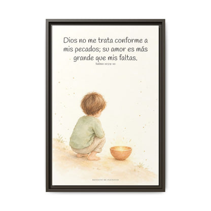 Dios no me trata como mis pecados merecen | Cuadro de inspiración bíblica | Salmo 103:9-10 — 16×24 pulgadas, marco espresso, vista frontal