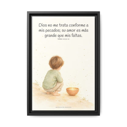 Dios no me trata como mis pecados merecen | Cuadro de inspiración bíblica | Salmo 103:9-10 — 12×18 pulgadas, marco negro, vista frontal