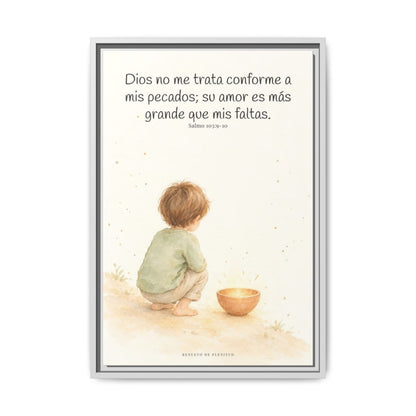 Dios no me trata como mis pecados merecen | Cuadro de inspiración bíblica | Salmo 103:9-10 — 16×24 pulgadas, marco blanco, vista frontal