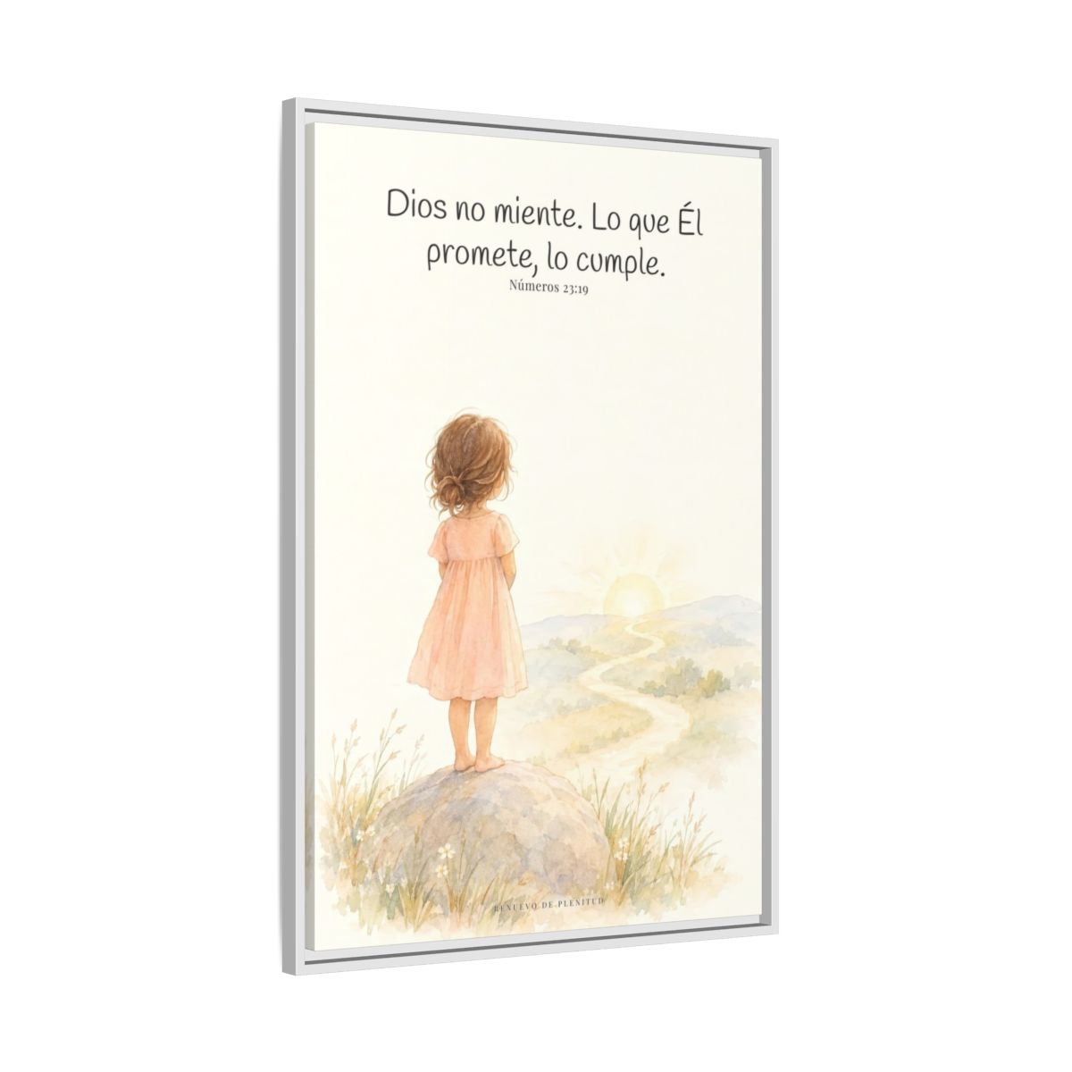Dios no miente: sus promesas siempre se cumplen — Lienzo Cristiano Enmarcado | Números 23:19 — 24×36 pulgadas, marco blanco, vista lateral del marco flotante