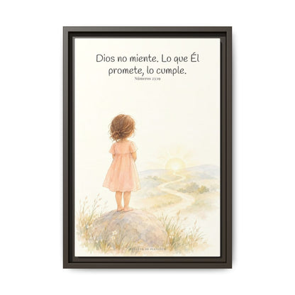 Dios no miente: sus promesas siempre se cumplen — Lienzo Cristiano Enmarcado | Números 23:19 — 12×18 pulgadas, marco espresso, vista frontal