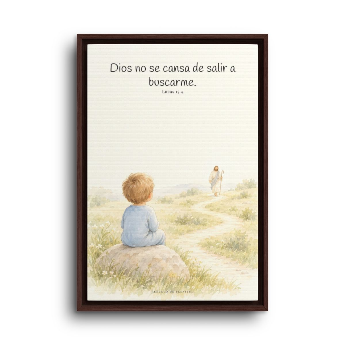 Dios no se cansa de buscarme | Lienzo de fe para el hogar | Lucas 15:4 — 16×24 pulgadas, marco espresso, vista frontal