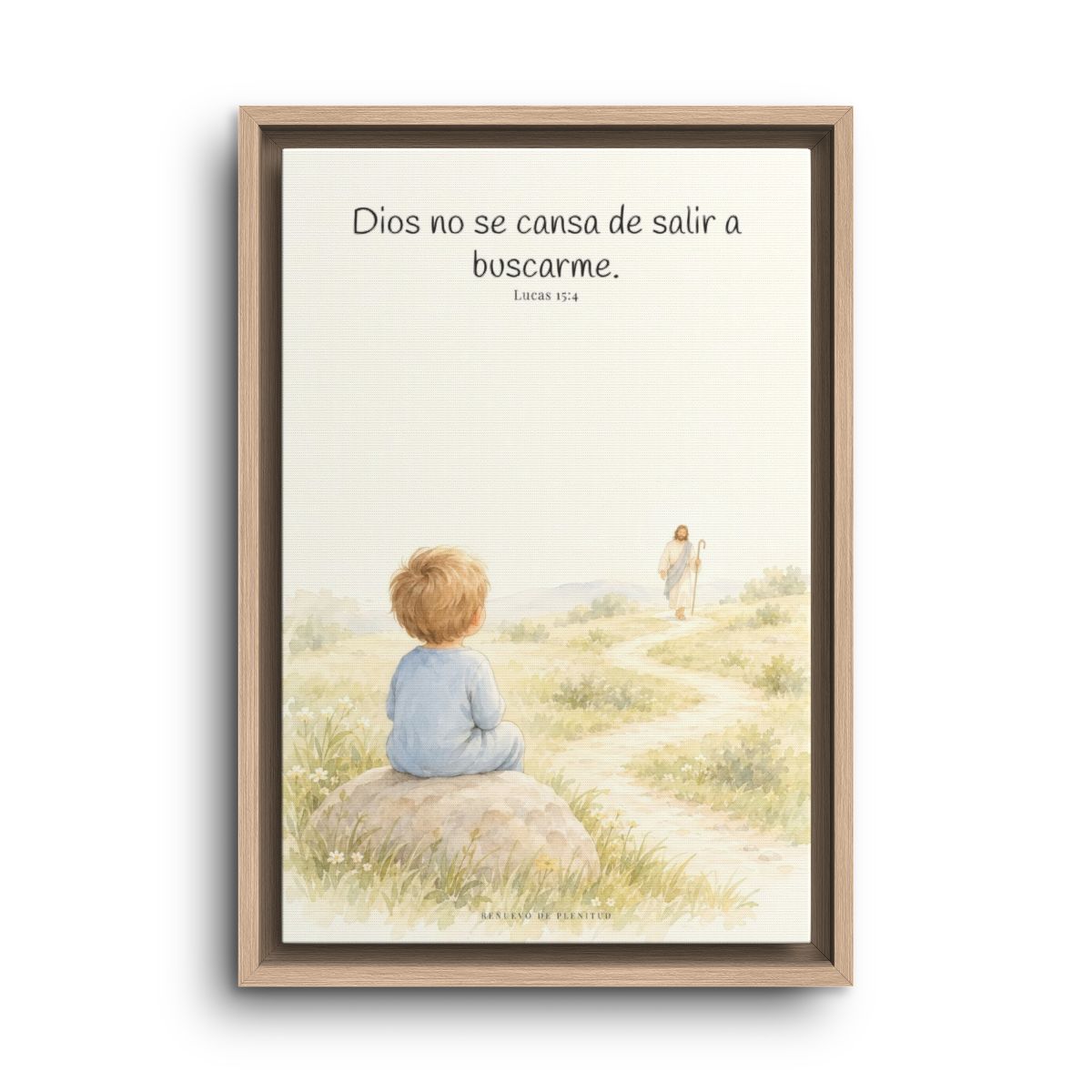 Dios no se cansa de buscarme | Lienzo de fe para el hogar | Lucas 15:4 — 12×18 pulgadas, marco natural, vista frontal