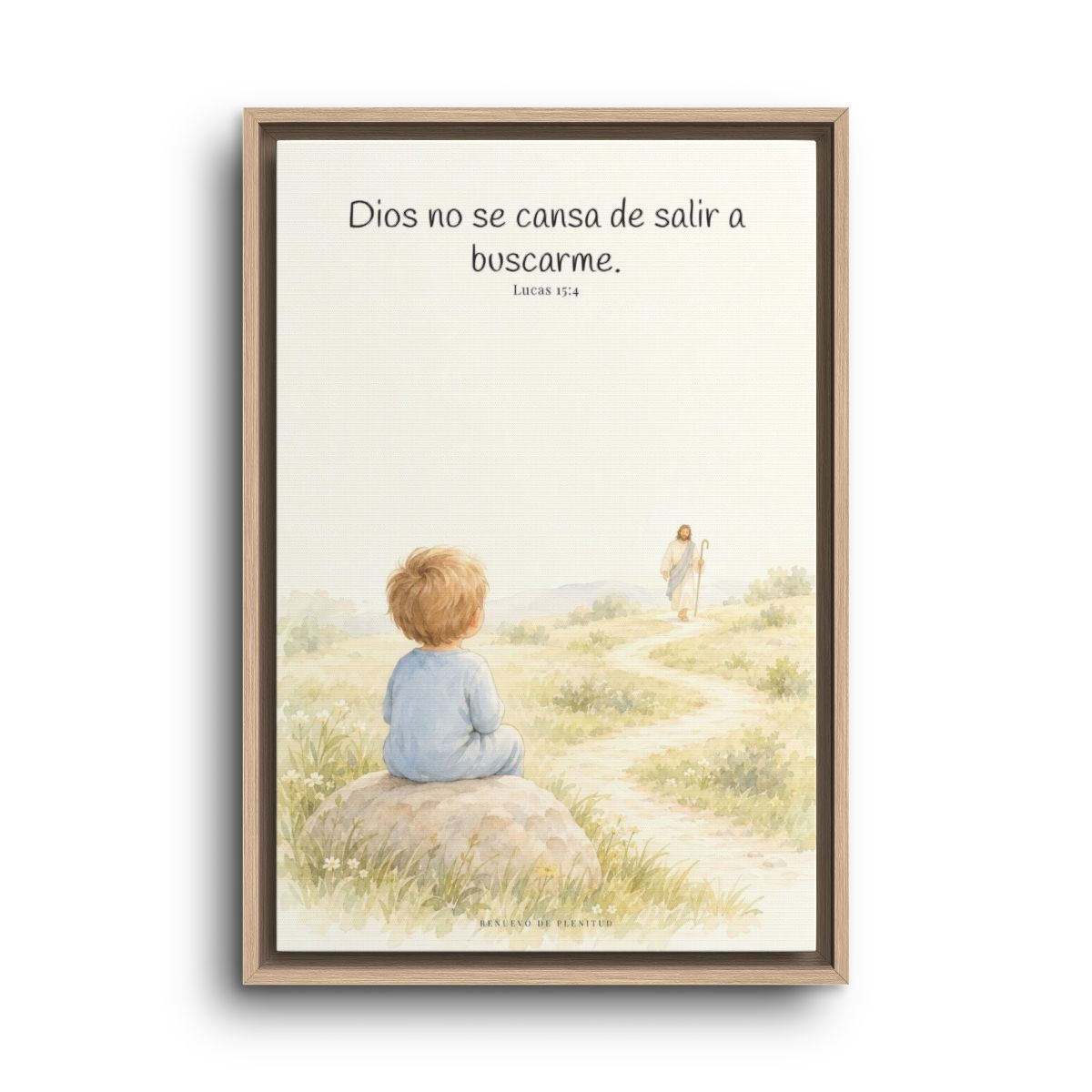 Dios no se cansa de buscarme | Lienzo de fe para el hogar | Lucas 15:4 — 16×24 pulgadas, marco natural, vista frontal