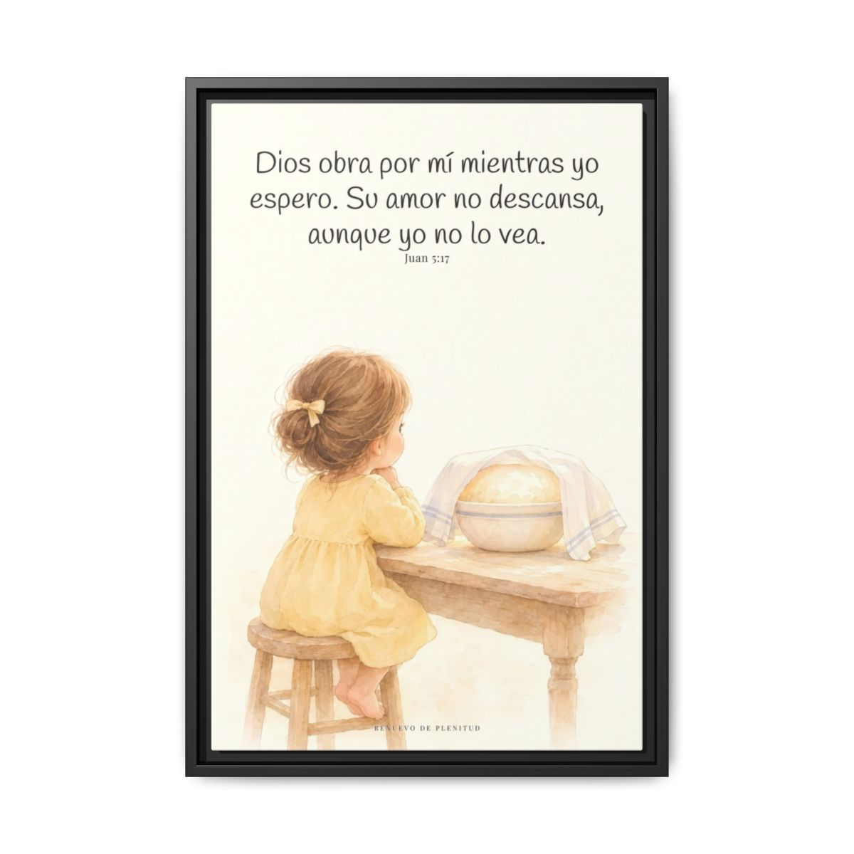 Dios obra por mí mientras yo espero — Lienzo Cristiano Enmarcado | Juan 5:17 — 16×24 pulgadas, marco negro, vista frontal