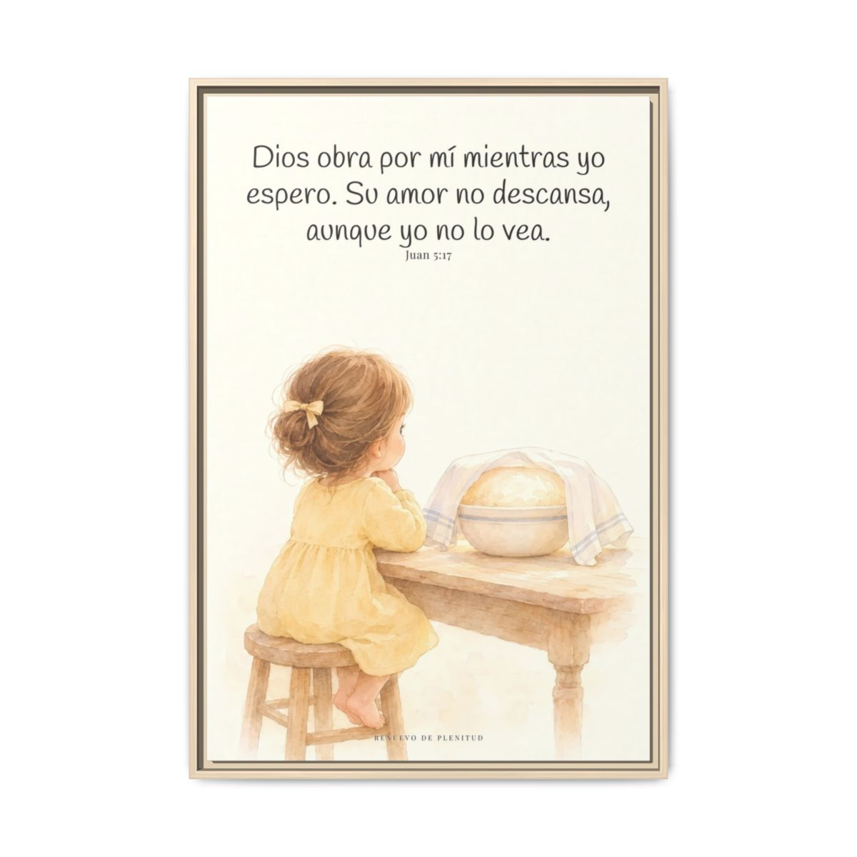 Dios obra por mí mientras yo espero — Lienzo Cristiano Enmarcado | Juan 5:17 — 24×36 pulgadas, marco natural, vista frontal