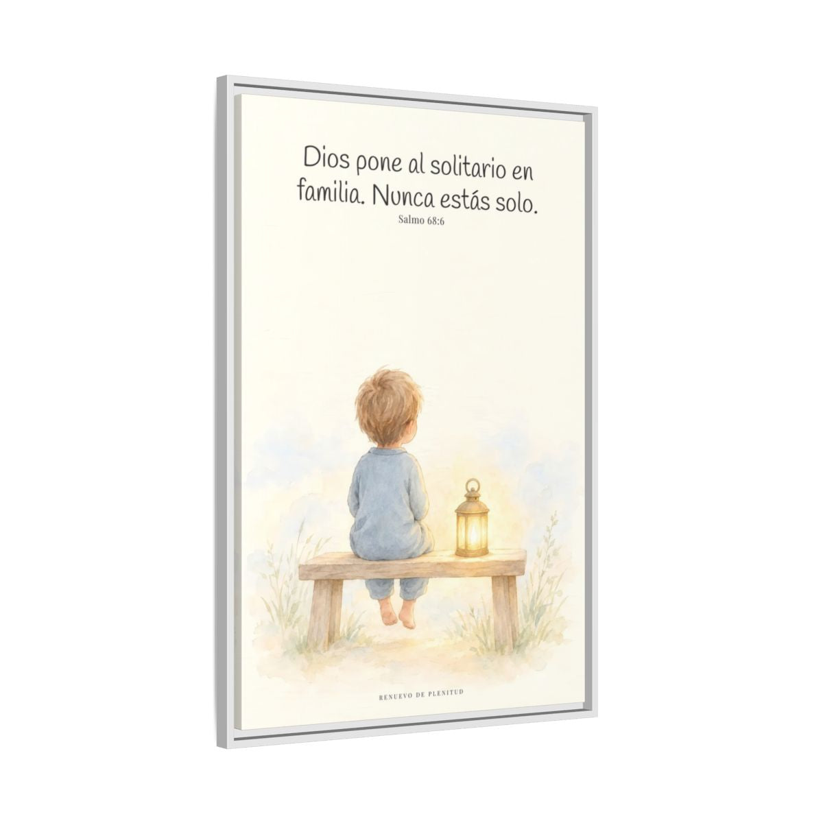 Dios pone al solitario en familia — Lienzo Cristiano Enmarcado | Salmo 68:6 — 24×36 pulgadas, marco blanco, vista lateral del marco flotante