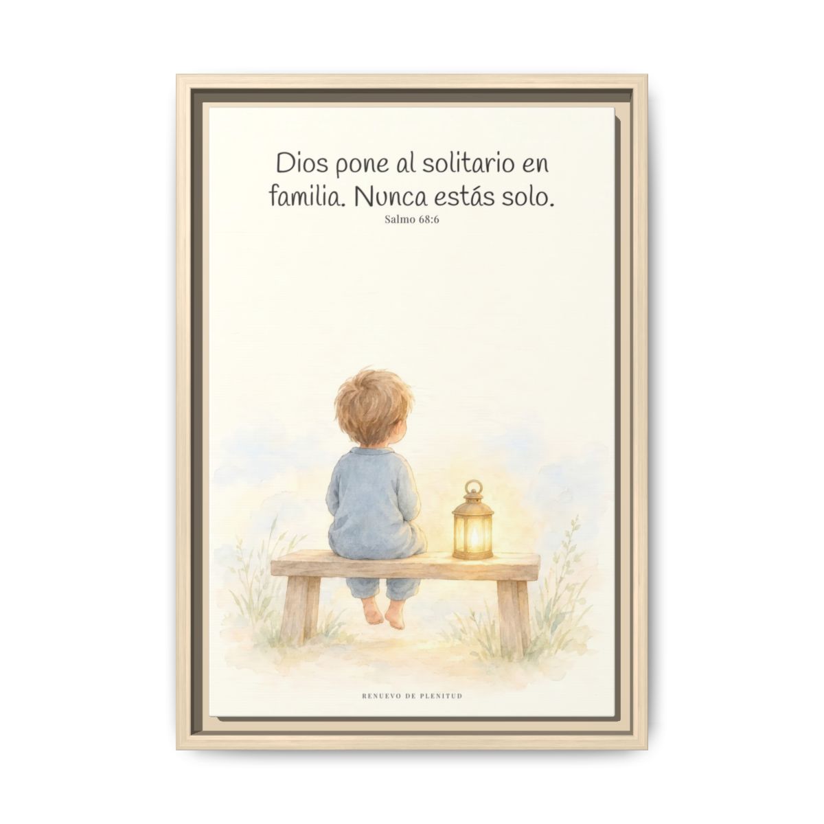 Dios pone al solitario en familia — Lienzo Cristiano Enmarcado | Salmo 68:6 — 12×18 pulgadas, marco natural, vista frontal