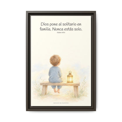 Dios pone al solitario en familia — Lienzo Cristiano Enmarcado | Salmo 68:6 — 12×18 pulgadas, marco espresso, vista frontal