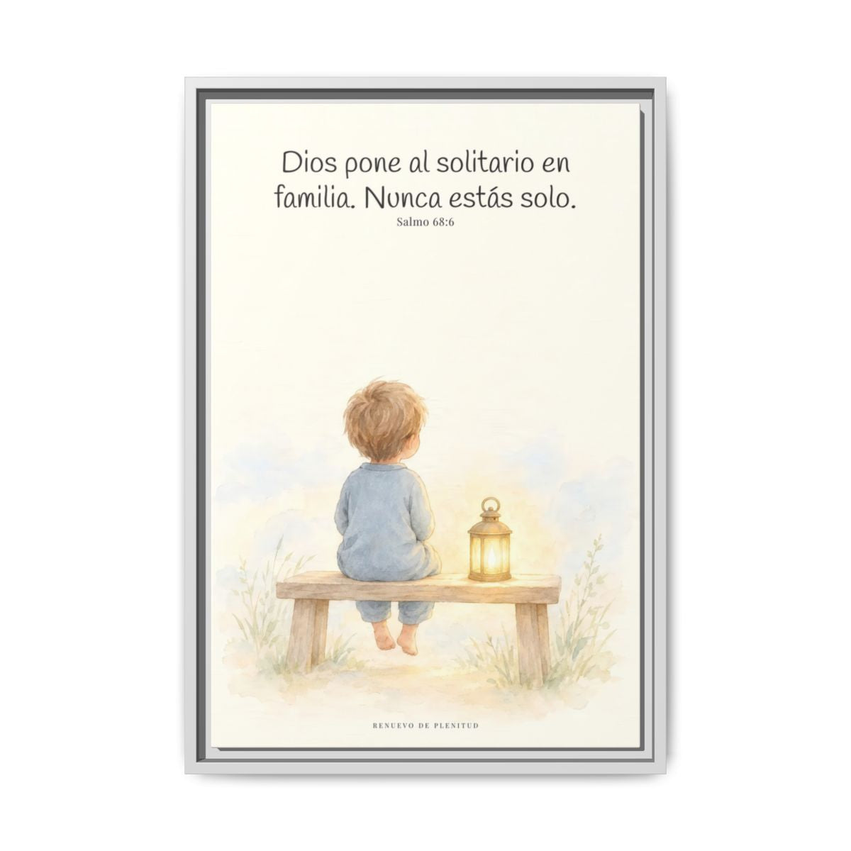 Dios pone al solitario en familia — Lienzo Cristiano Enmarcado | Salmo 68:6 — 16×24 pulgadas, marco blanco, vista frontal