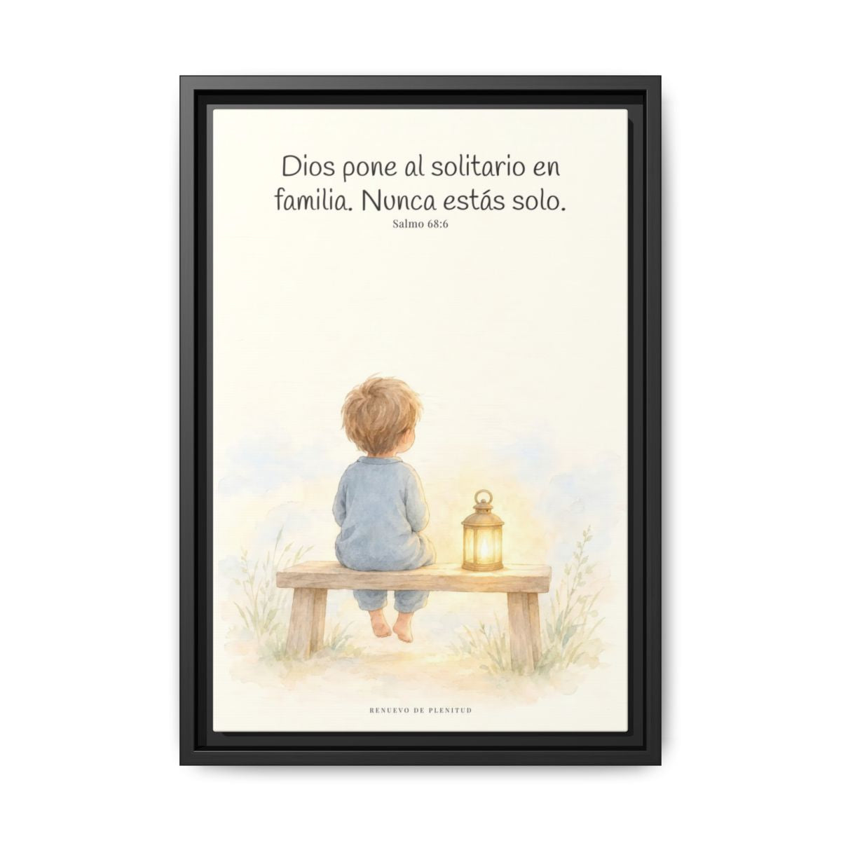 Dios pone al solitario en familia — Lienzo Cristiano Enmarcado | Salmo 68:6 — 12×18 pulgadas, marco negro, vista frontal