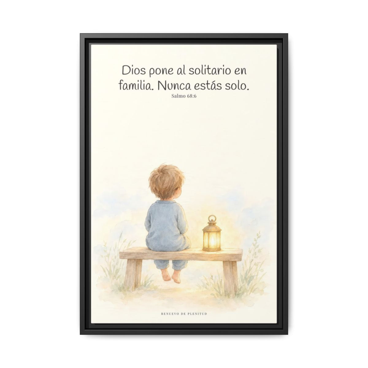 Dios pone al solitario en familia — Lienzo Cristiano Enmarcado | Salmo 68:6 — 16×24 pulgadas, marco negro, vista frontal