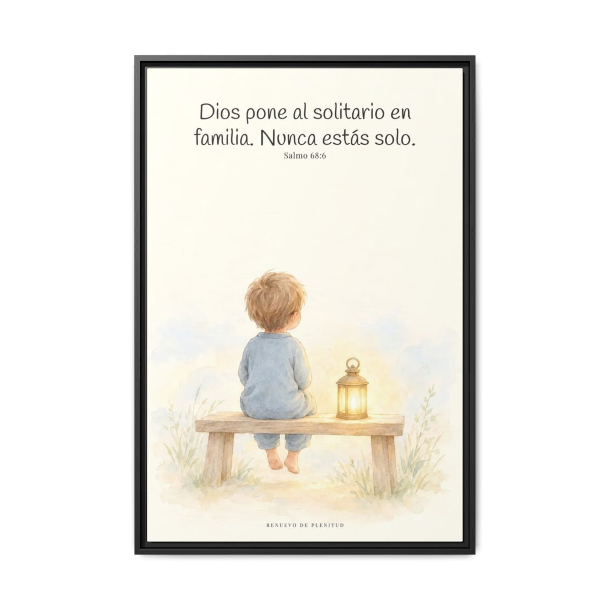 Dios pone al solitario en familia — Lienzo Cristiano Enmarcado | Salmo 68:6 — 24×36 pulgadas, marco negro, vista frontal