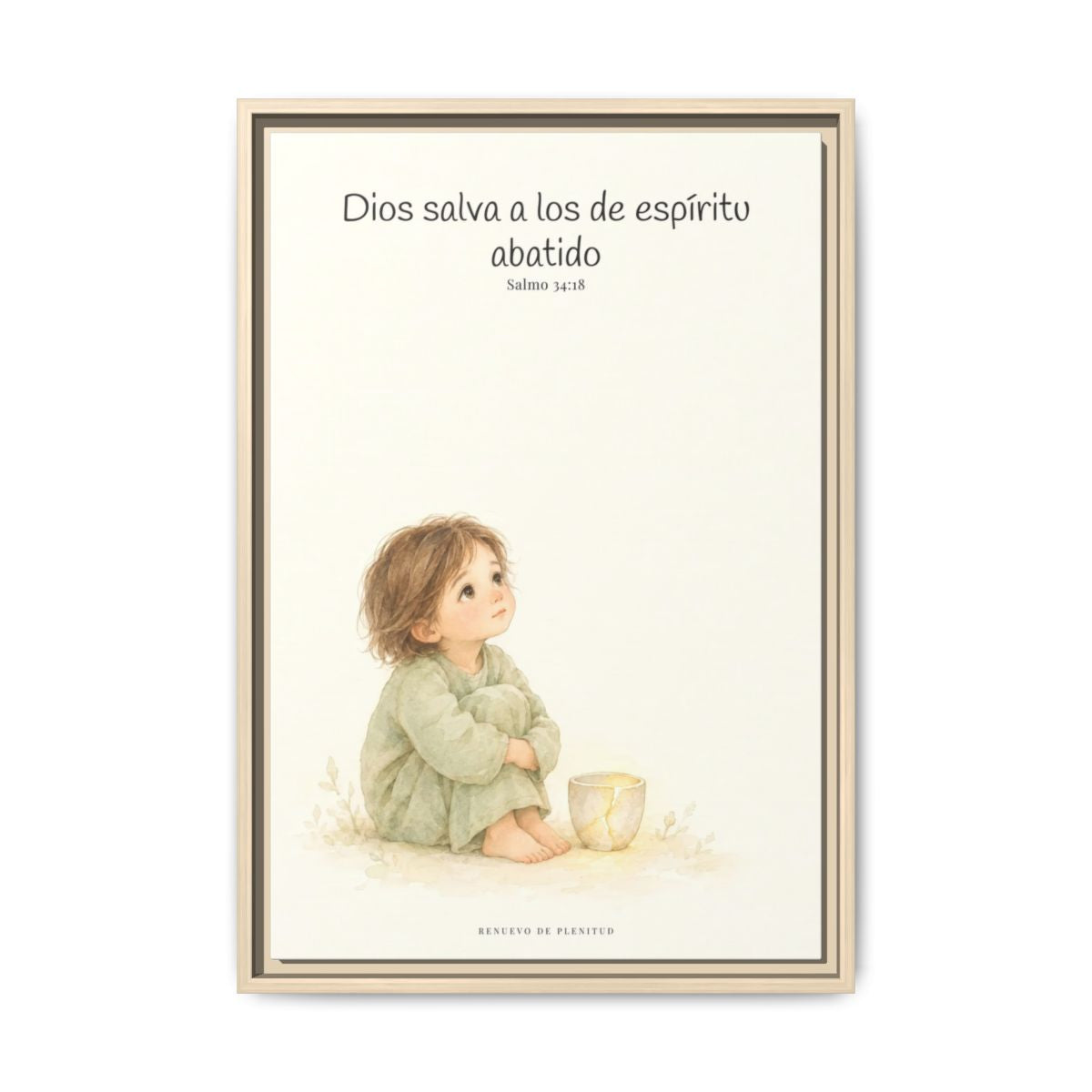 Dios salva al espíritu abatido | Lienzo de fe para el hogar | Salmo 34:18 — 16×24 pulgadas, marco natural, vista frontal