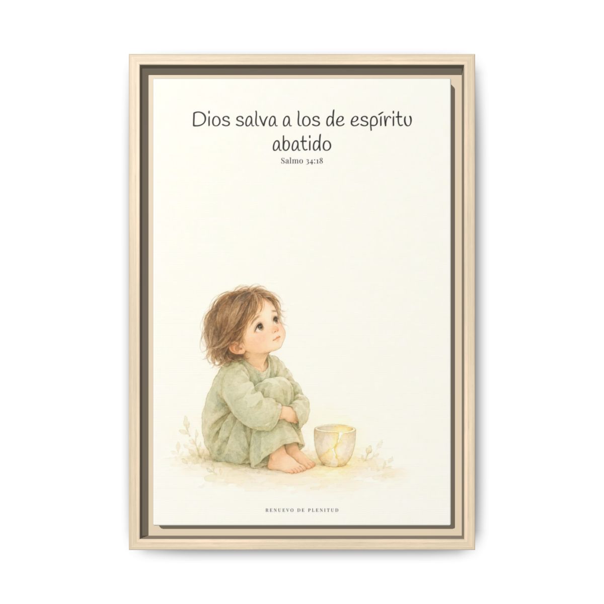 Dios salva al espíritu abatido | Lienzo de fe para el hogar | Salmo 34:18 — 12×18 pulgadas, marco natural, vista frontal