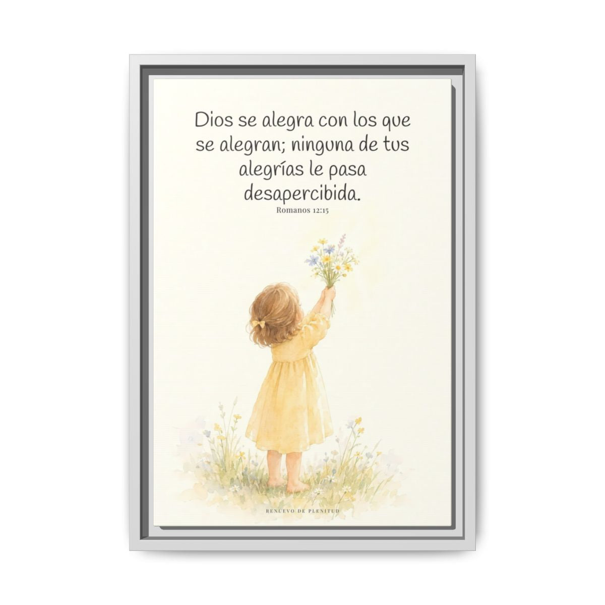 Dios se alegra con los que se alegran — Lienzo Cristiano Enmarcado | Romanos 12:15 — 12×18 pulgadas, marco blanco, vista frontal