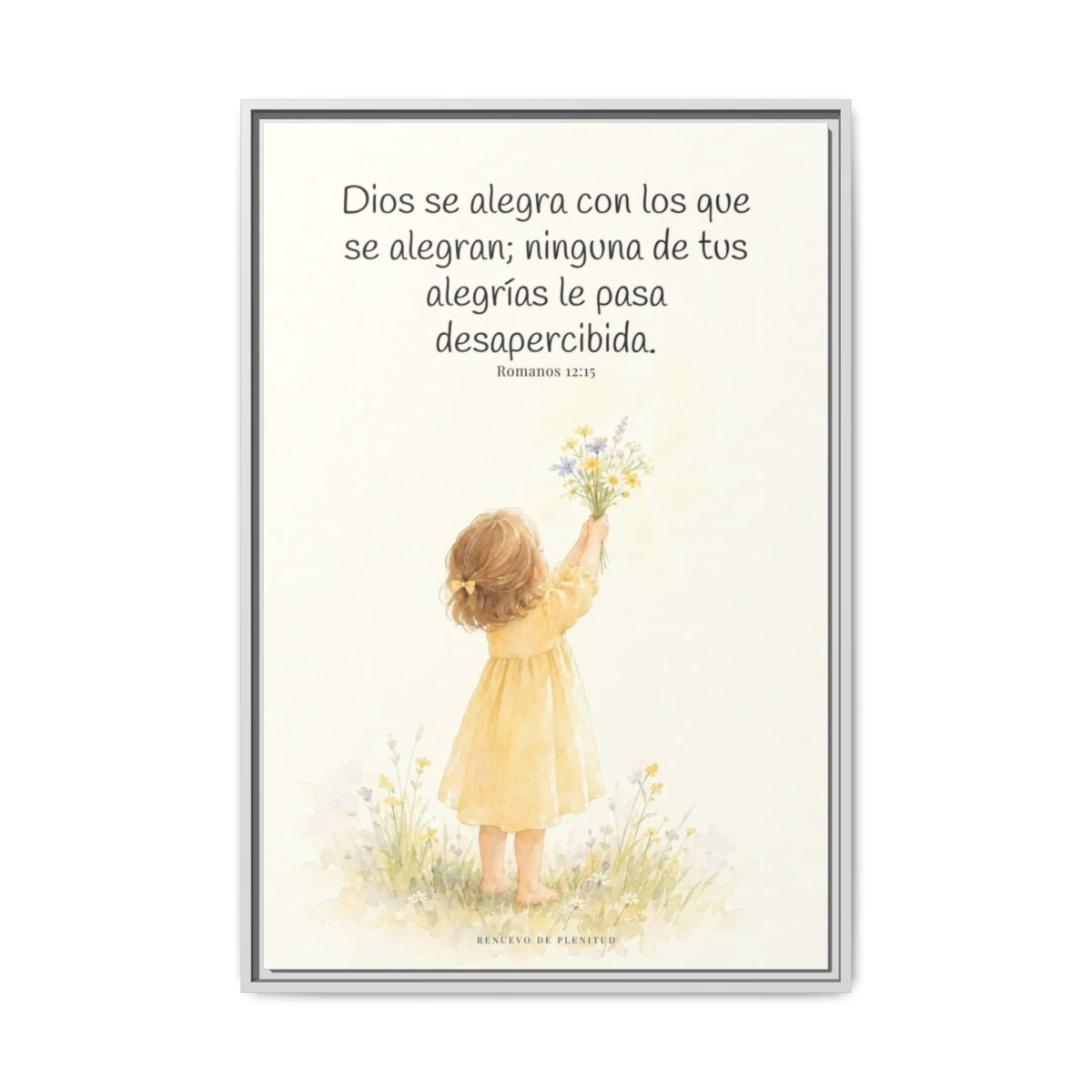 Dios se alegra con los que se alegran — Lienzo Cristiano Enmarcado | Romanos 12:15 — 24×36 pulgadas, marco blanco, vista frontal