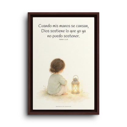 Dios sostiene lo que yo ya no puedo sostener | Cuadro cristiano enmarcado | Salmo 73:26 — 12×18 pulgadas, marco espresso, vista frontal