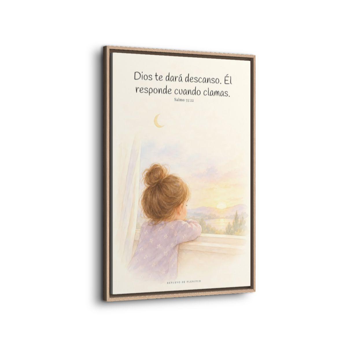 Dios te dará descanso | Cuadro cristiano enmarcado | Salmo 55:22 — 24×36 pulgadas, marco natural, vista lateral del marco flotante
