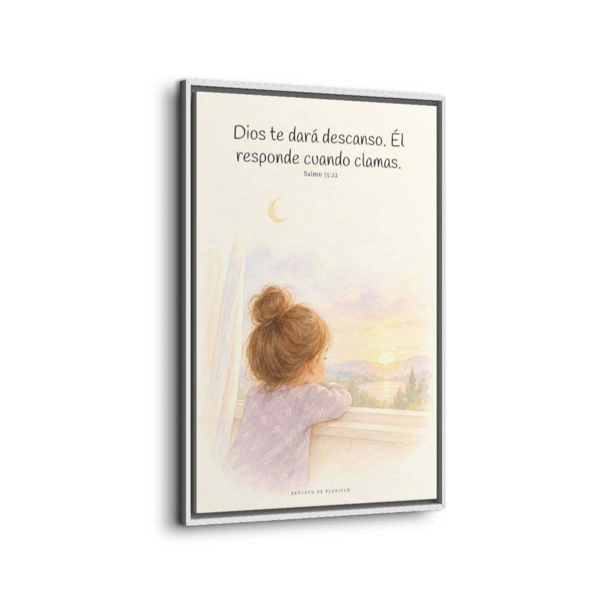 Dios te dará descanso | Cuadro cristiano enmarcado | Salmo 55:22 — 24×36 pulgadas, marco blanco, vista lateral del marco flotante