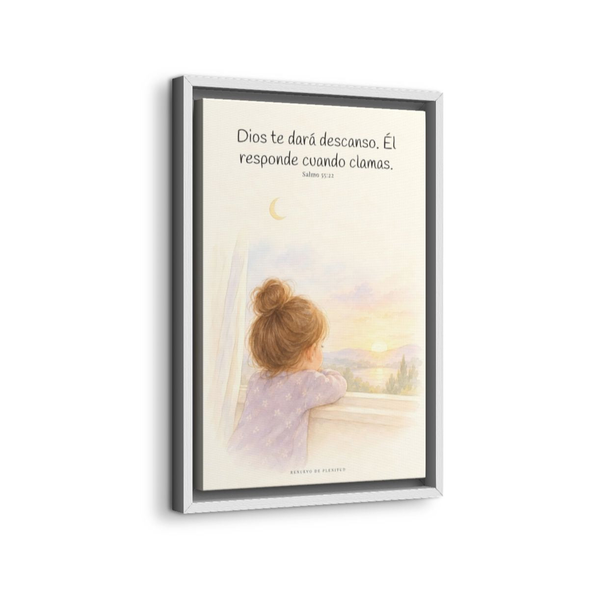 Dios te dará descanso | Cuadro cristiano enmarcado | Salmo 55:22 — 12×18 pulgadas, marco blanco, vista lateral del marco flotante