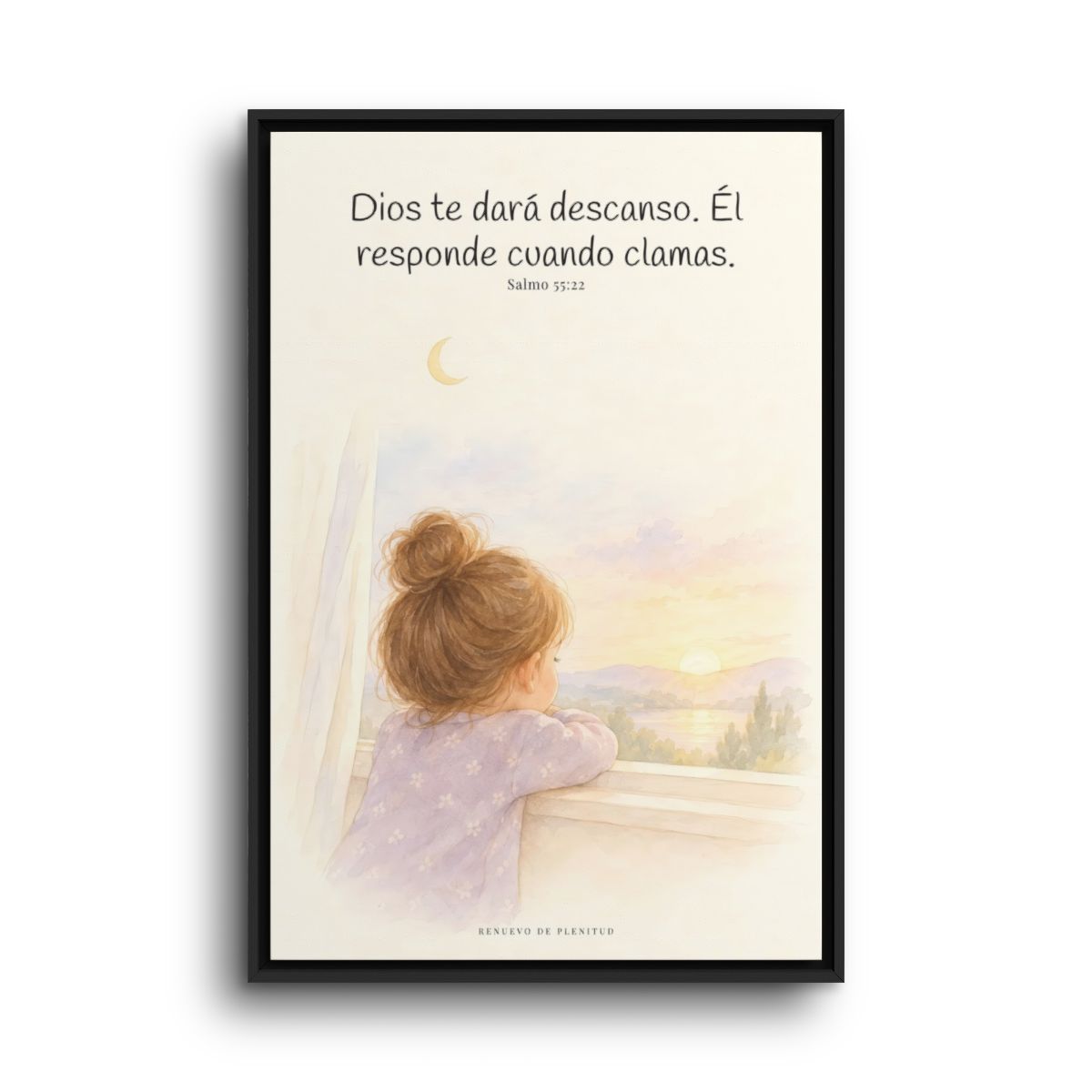 Dios te dará descanso | Cuadro cristiano enmarcado | Salmo 55:22 — 24×36 pulgadas, marco negro, vista frontal
