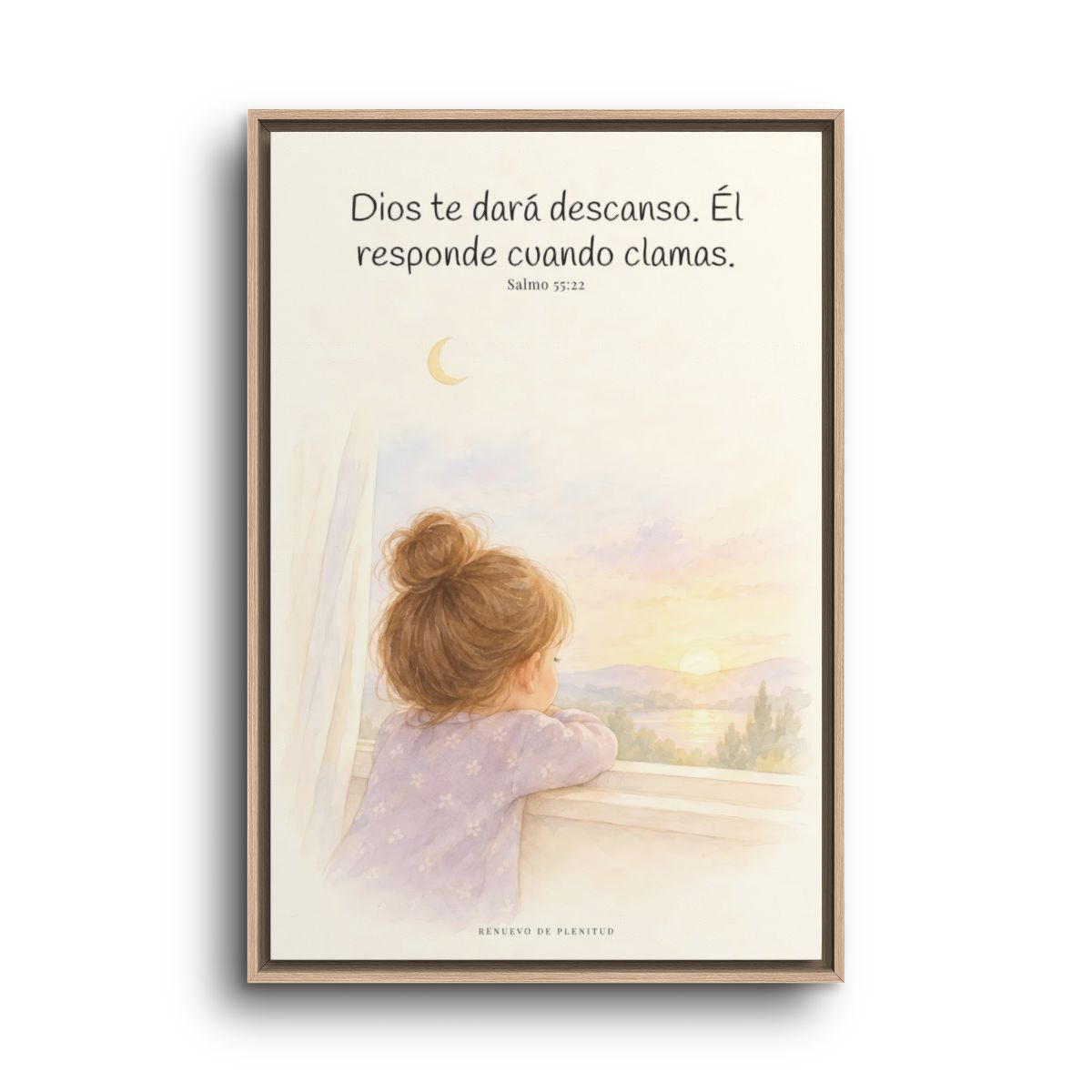 Dios te dará descanso | Cuadro cristiano enmarcado | Salmo 55:22 — 24×36 pulgadas, marco natural, vista frontal