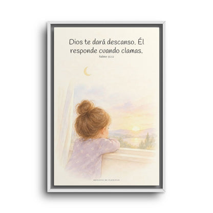 Dios te dará descanso | Cuadro cristiano enmarcado | Salmo 55:22 — 16×24 pulgadas, marco blanco, vista frontal