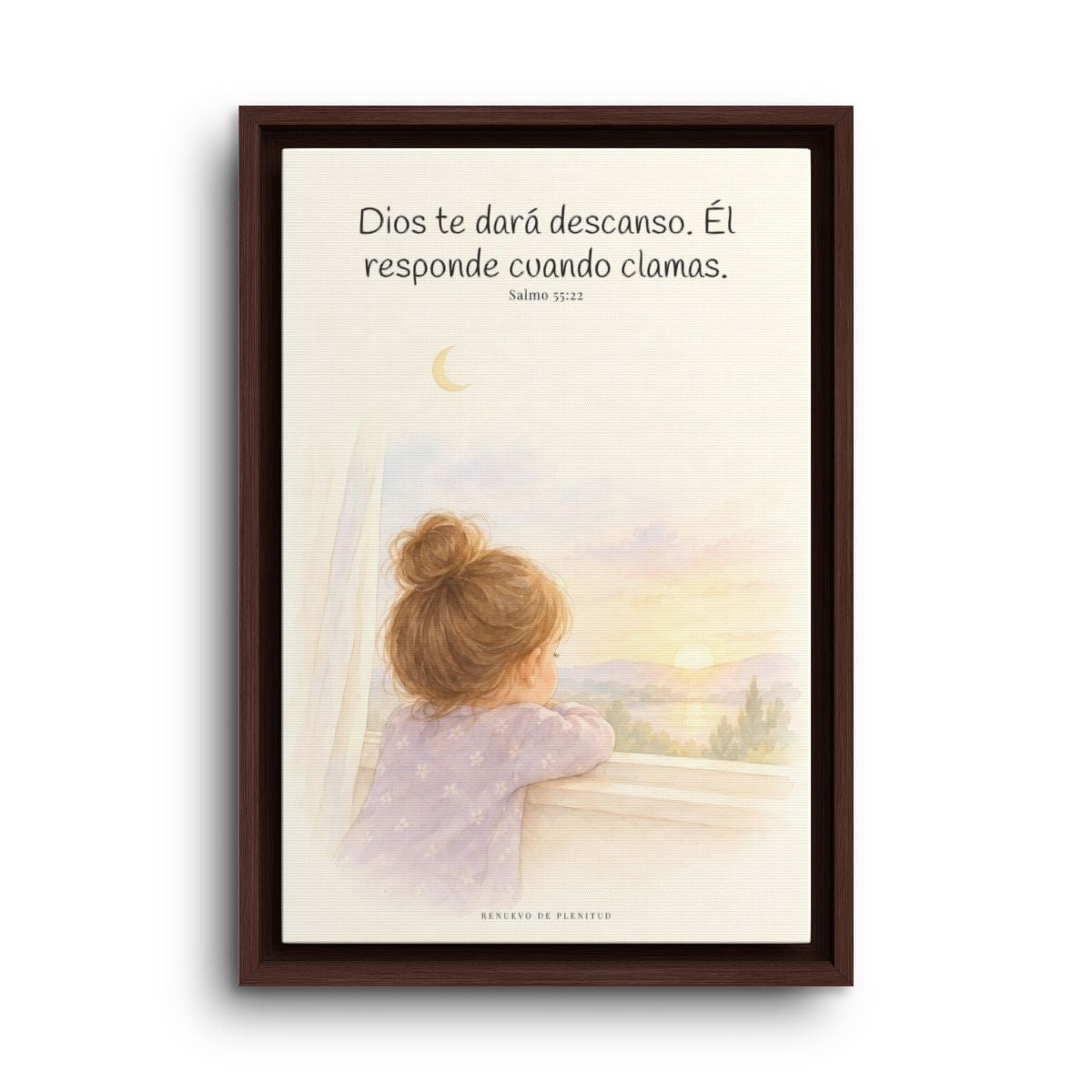 Dios te dará descanso | Cuadro cristiano enmarcado | Salmo 55:22 — 12×18 pulgadas, marco espresso, vista frontal