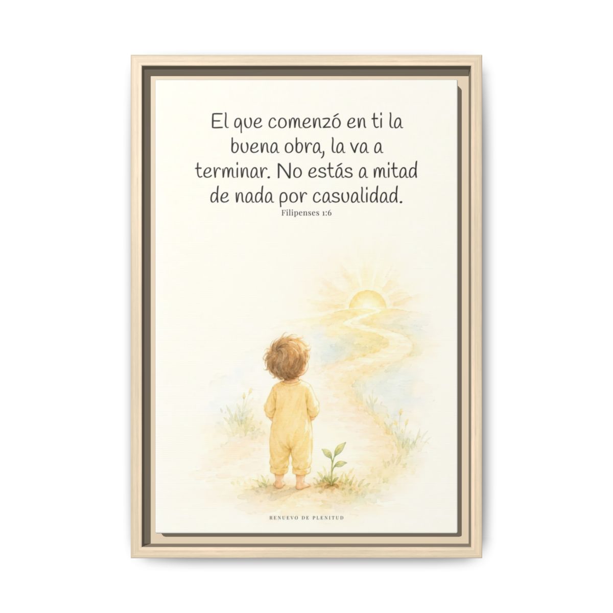 Dios terminará la buena obra que empezó en mí — Lienzo Cristiano Enmarcado | Filipenses 1:6 — 12×18 pulgadas, marco natural, vista frontal