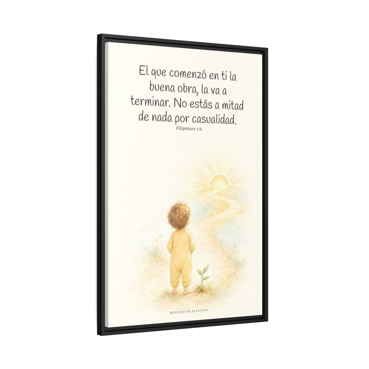 Dios terminará la buena obra que empezó en mí — Lienzo Cristiano Enmarcado | Filipenses 1:6 — 24×36 pulgadas, marco negro, vista lateral del marco flotante