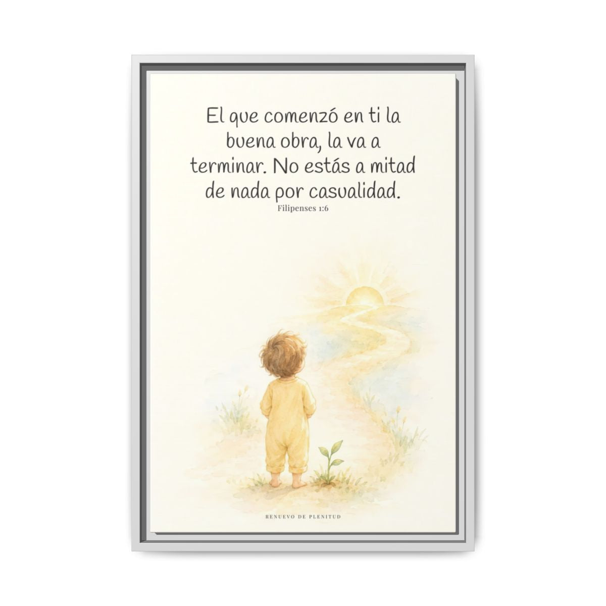 Dios terminará la buena obra que empezó en mí — Lienzo Cristiano Enmarcado | Filipenses 1:6 — 16×24 pulgadas, marco blanco, vista frontal