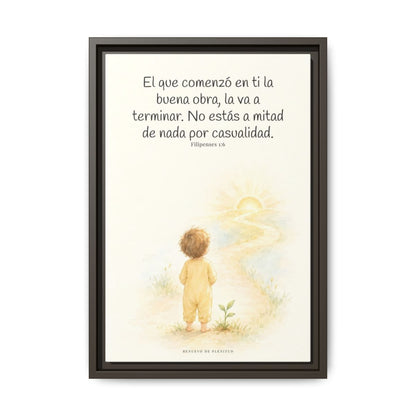 Dios terminará la buena obra que empezó en mí — Lienzo Cristiano Enmarcado | Filipenses 1:6 — 12×18 pulgadas, marco espresso, vista frontal