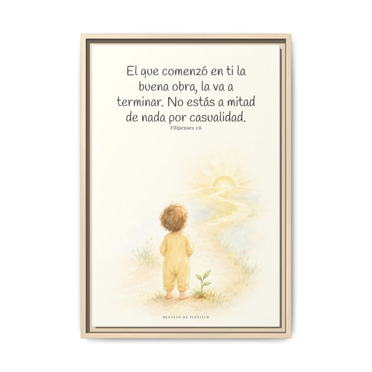 Dios terminará la buena obra que empezó en mí — Lienzo Cristiano Enmarcado | Filipenses 1:6 — 16×24 pulgadas, marco natural, vista frontal