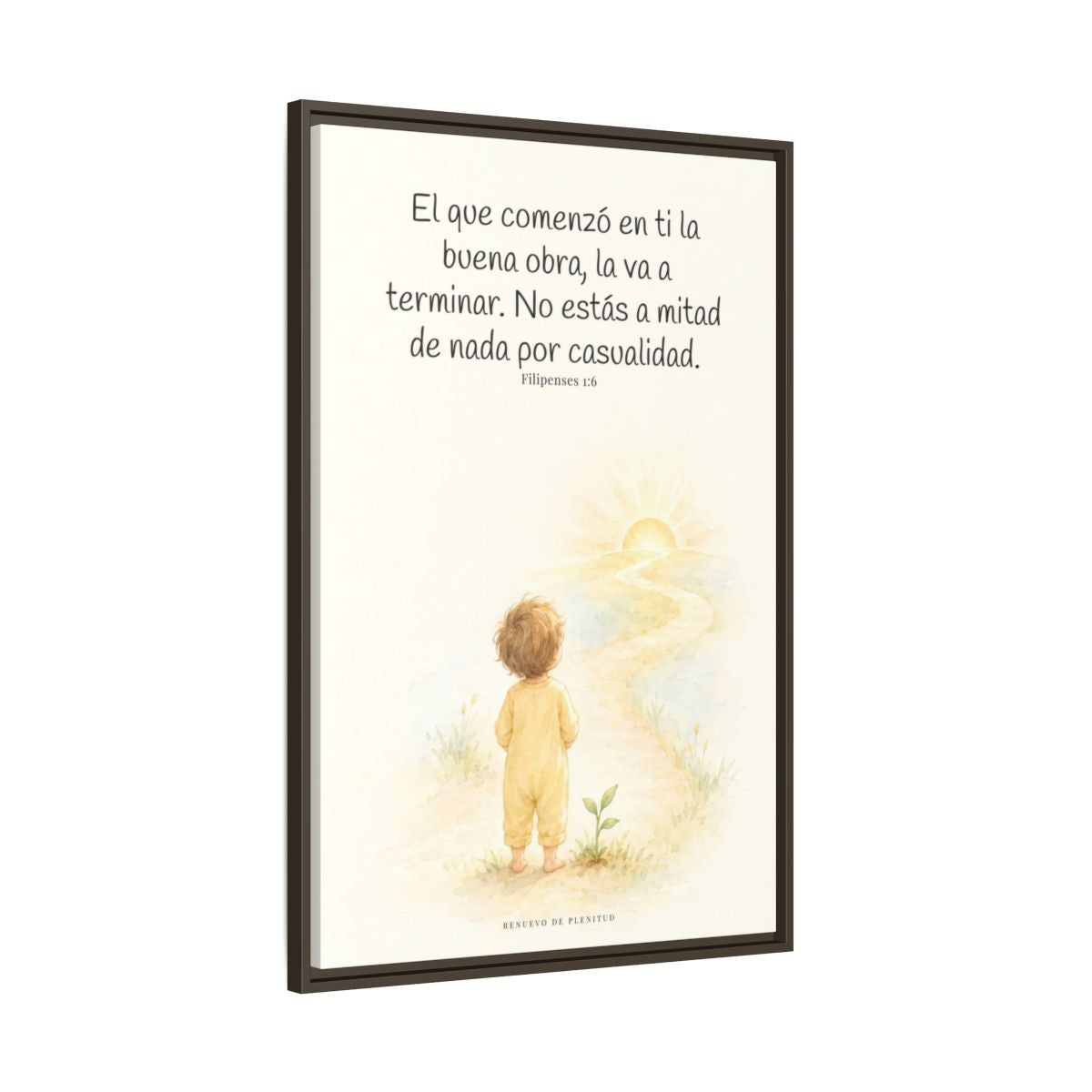 Dios terminará la buena obra que empezó en mí — Lienzo Cristiano Enmarcado | Filipenses 1:6 — 24×36 pulgadas, marco espresso, vista lateral del marco flotante