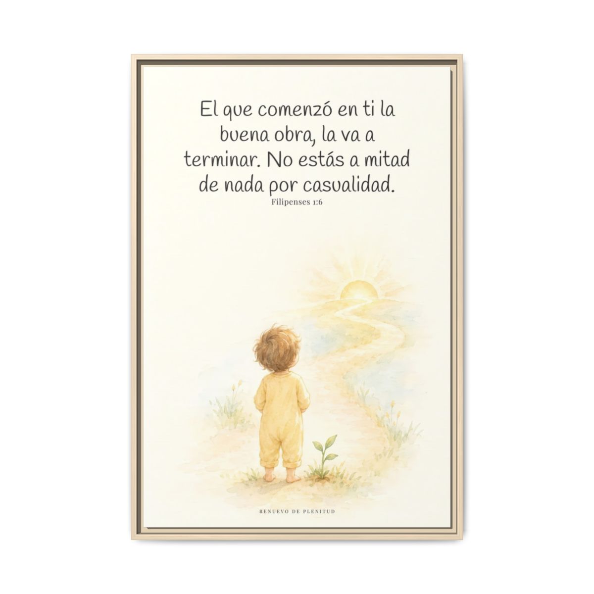 Dios terminará la buena obra que empezó en mí — Lienzo Cristiano Enmarcado | Filipenses 1:6 — 24×36 pulgadas, marco natural, vista frontal