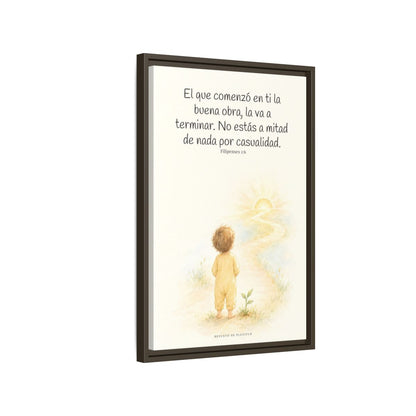 Dios terminará la buena obra que empezó en mí — Lienzo Cristiano Enmarcado | Filipenses 1:6 — 16×24 pulgadas, marco espresso, vista lateral del marco flotante