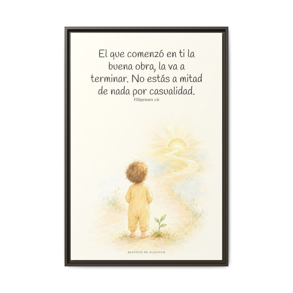 Dios terminará la buena obra que empezó en mí — Lienzo Cristiano Enmarcado | Filipenses 1:6 — 24×36 pulgadas, marco espresso, vista frontal