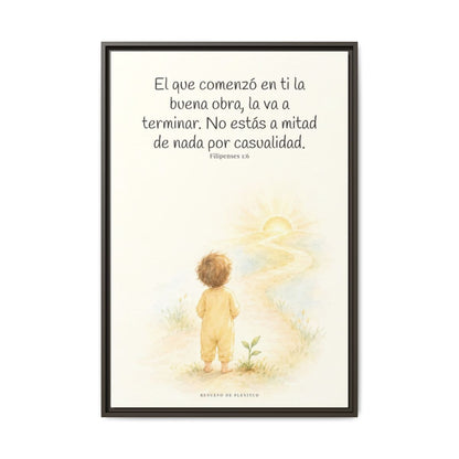 Dios terminará la buena obra que empezó en mí — Lienzo Cristiano Enmarcado | Filipenses 1:6 — 24×36 pulgadas, marco espresso, vista frontal