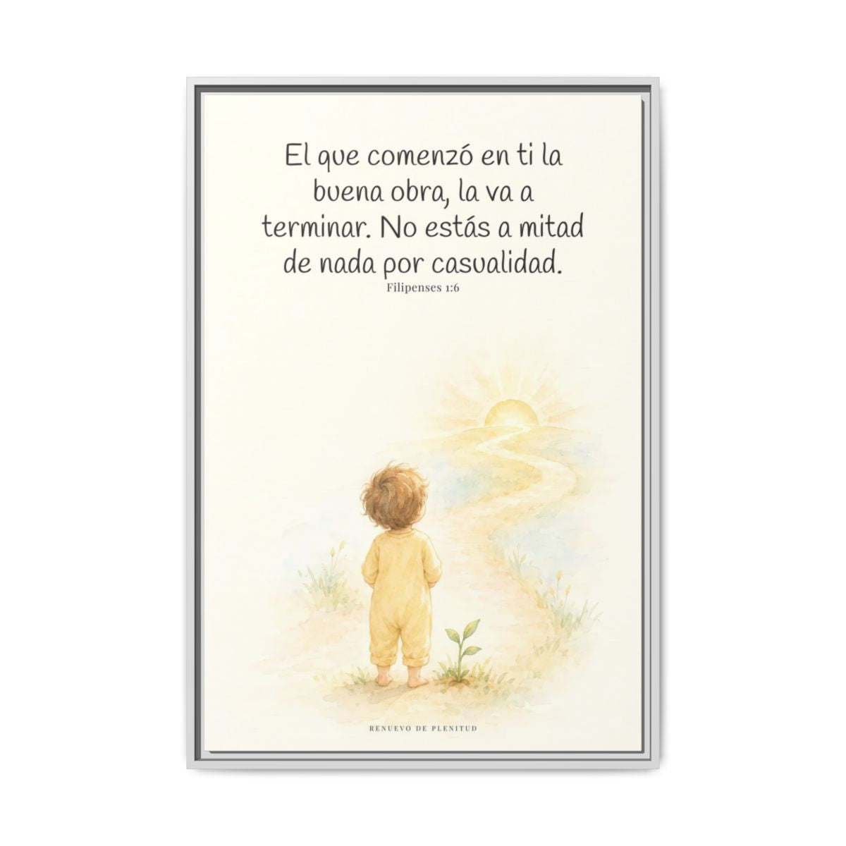 Dios terminará la buena obra que empezó en mí — Lienzo Cristiano Enmarcado | Filipenses 1:6 — 24×36 pulgadas, marco blanco, vista frontal