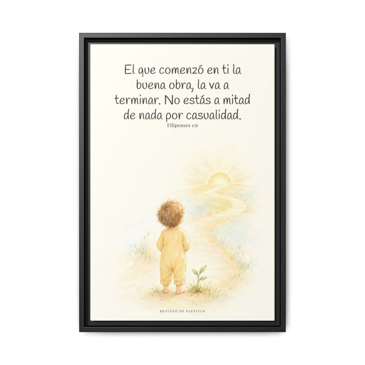 Dios terminará la buena obra que empezó en mí — Lienzo Cristiano Enmarcado | Filipenses 1:6 — 16×24 pulgadas, marco negro, vista frontal