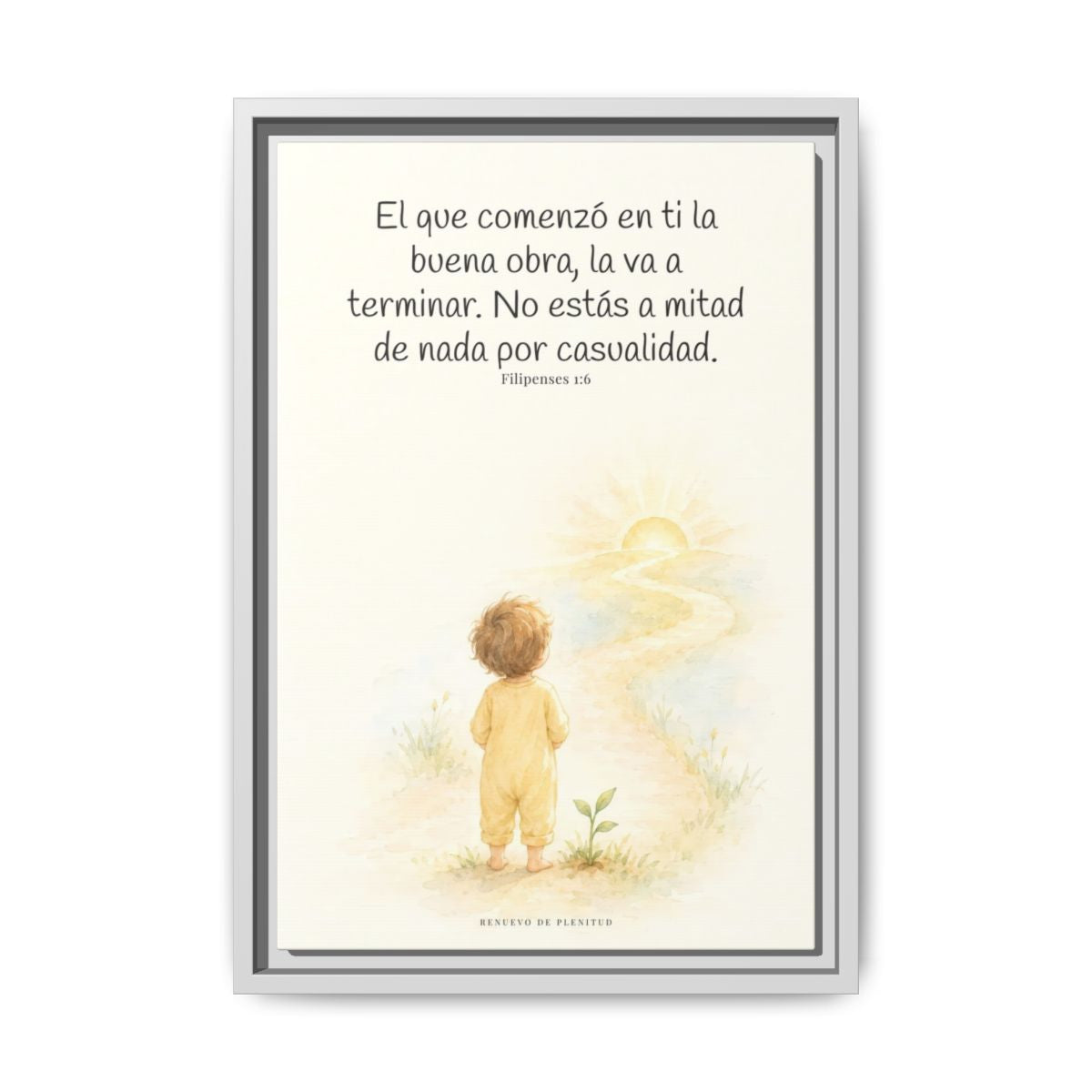 Dios terminará la buena obra que empezó en mí — Lienzo Cristiano Enmarcado | Filipenses 1:6 — 12×18 pulgadas, marco blanco, vista frontal