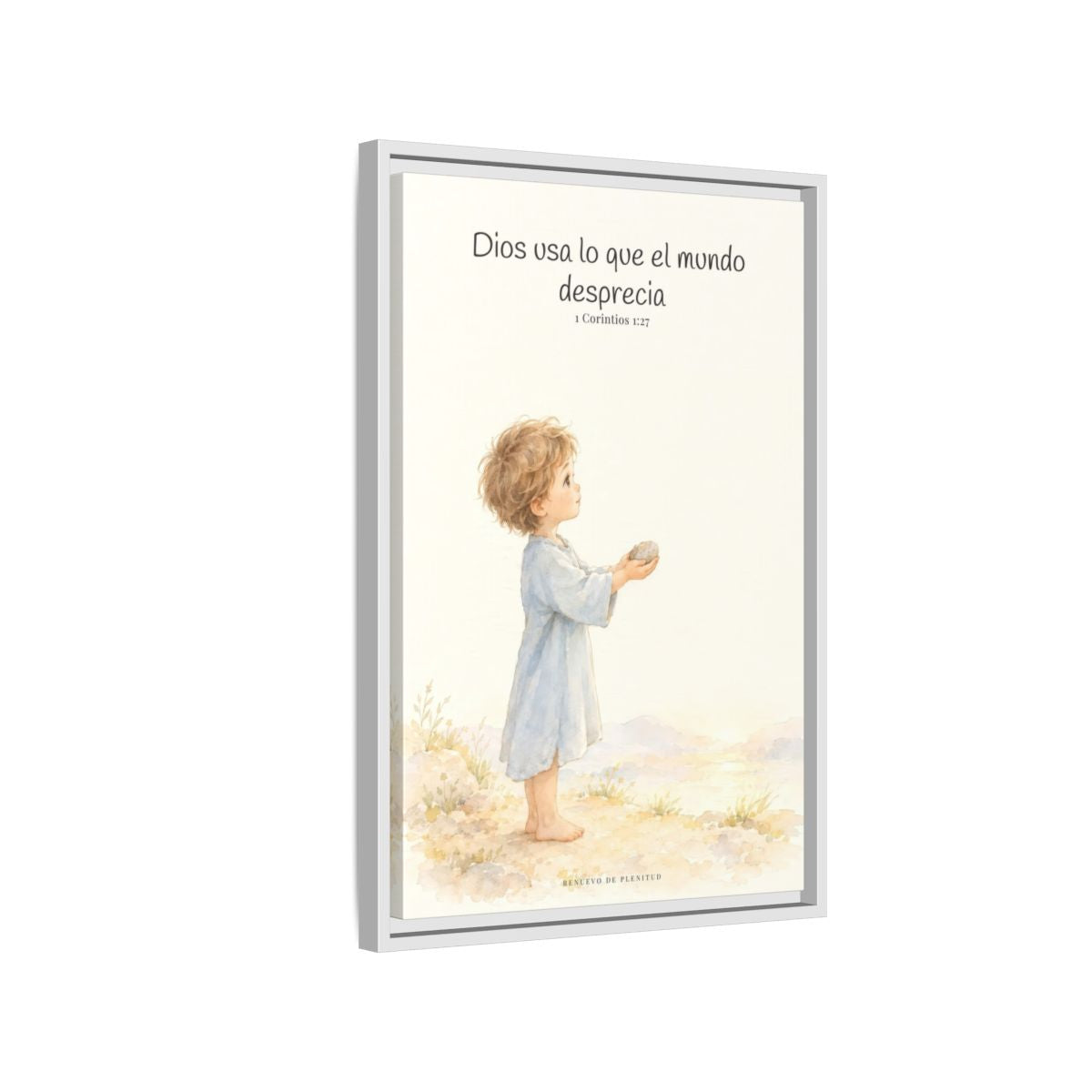 Dios usa lo que el mundo desprecia — Lienzo Cristiano Enmarcado | 1 Corintios 1:27 — 16×24 pulgadas, marco blanco, vista lateral del marco flotante