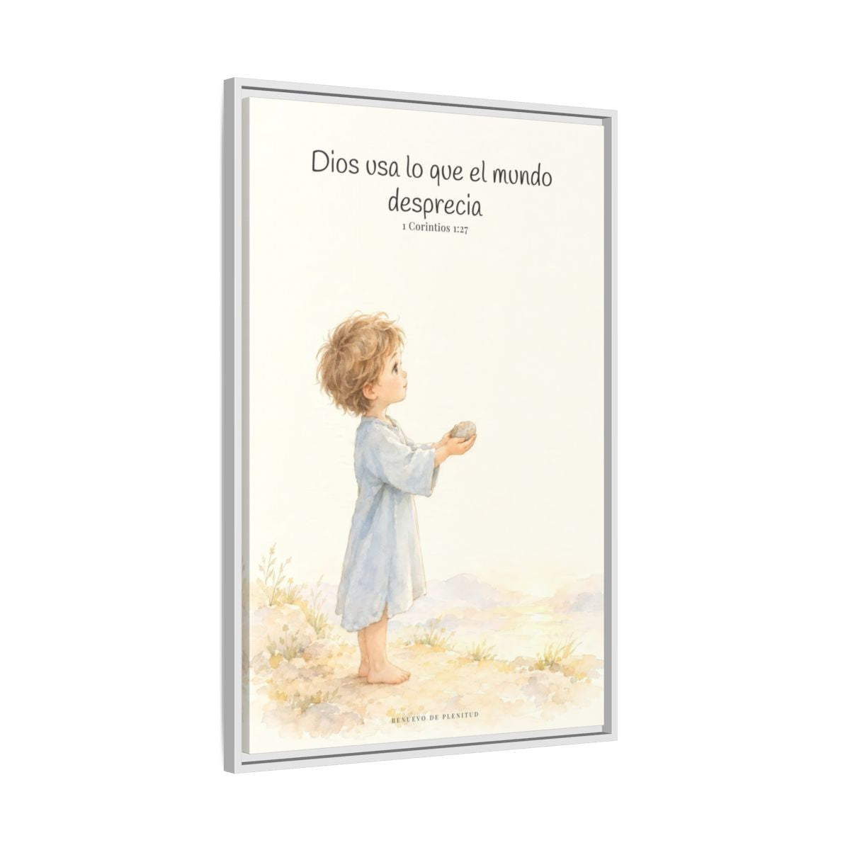 Dios usa lo que el mundo desprecia — Lienzo Cristiano Enmarcado | 1 Corintios 1:27 — 24×36 pulgadas, marco blanco, vista lateral del marco flotante