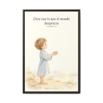 Dios usa lo que el mundo desprecia — Lienzo Cristiano Enmarcado | 1 Corintios 1:27 — 24×36 pulgadas, marco espresso, vista frontal