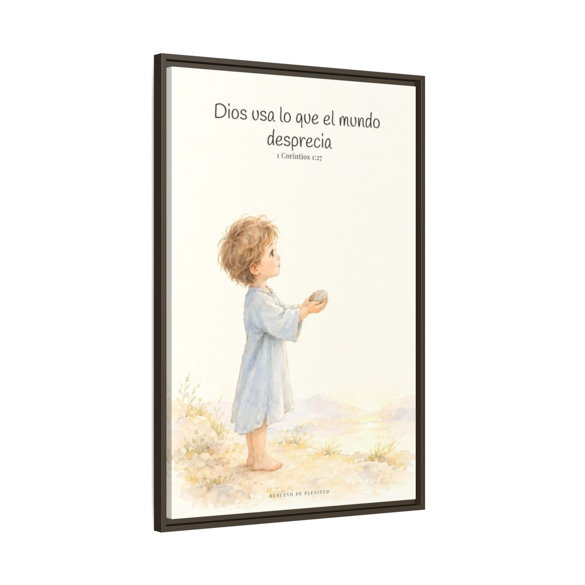 Dios usa lo que el mundo desprecia — Lienzo Cristiano Enmarcado | 1 Corintios 1:27 — 24×36 pulgadas, marco espresso, vista lateral del marco flotante