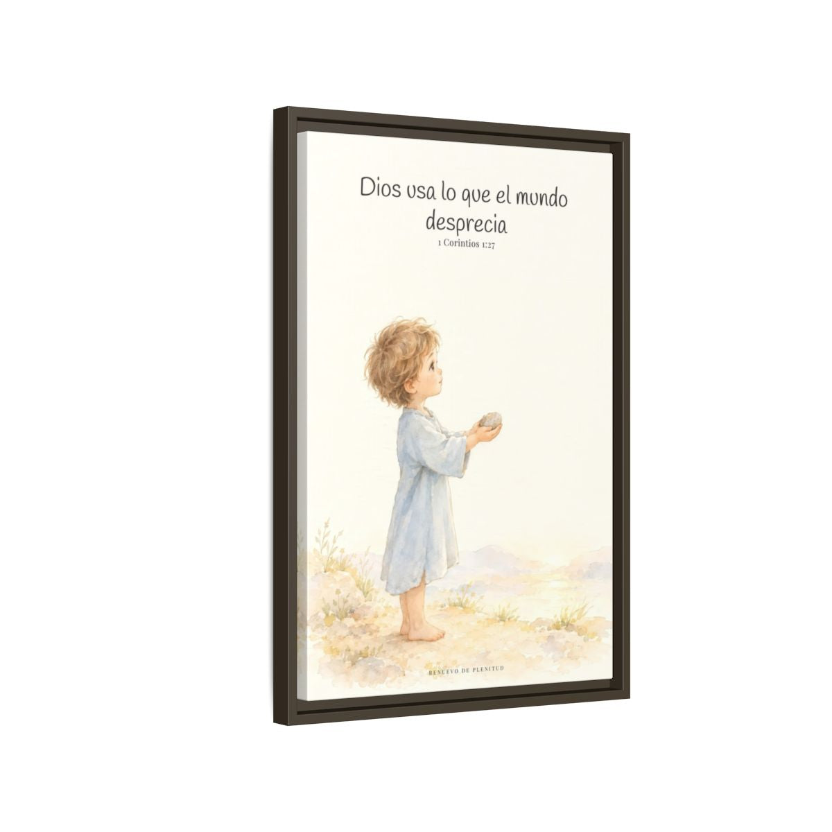 Dios usa lo que el mundo desprecia — Lienzo Cristiano Enmarcado | 1 Corintios 1:27 — 16×24 pulgadas, marco espresso, vista lateral del marco flotante