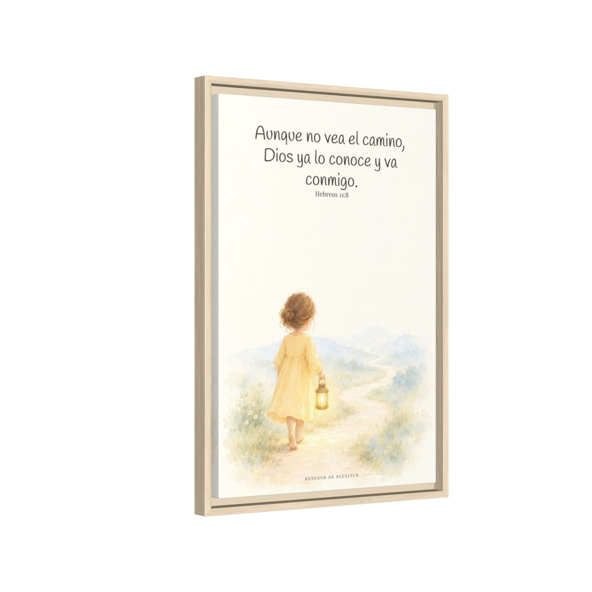 Dios va conmigo aunque no vea el camino — Lienzo Cristiano Enmarcado | Hebreos 11:8 — 16×24 pulgadas, marco natural, vista lateral del marco flotante