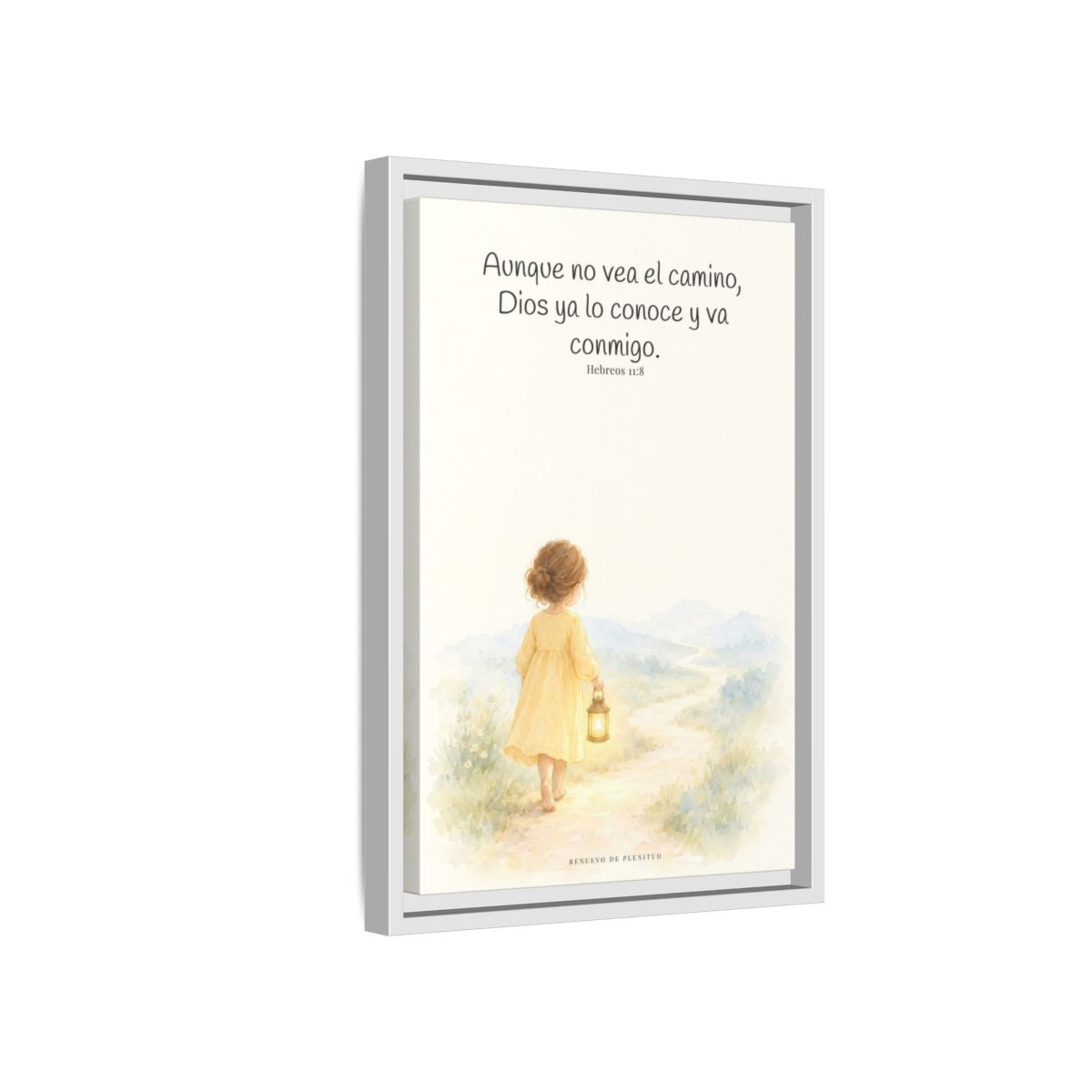 Dios va conmigo aunque no vea el camino — Lienzo Cristiano Enmarcado | Hebreos 11:8 — 12×18 pulgadas, marco blanco, vista lateral del marco flotante