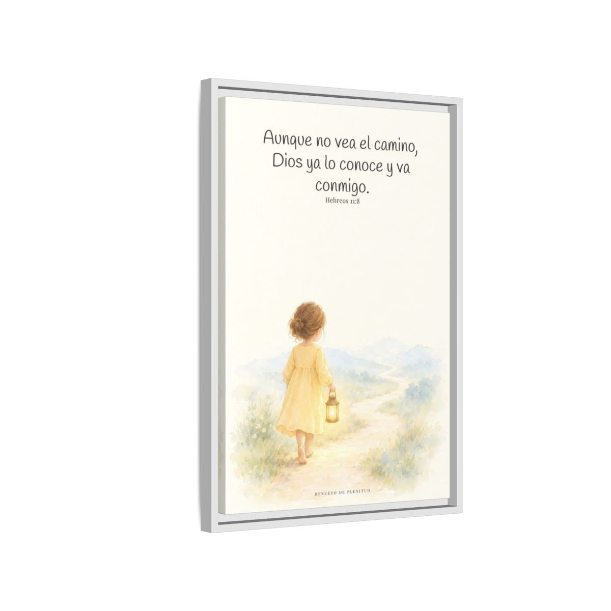 Dios va conmigo aunque no vea el camino — Lienzo Cristiano Enmarcado | Hebreos 11:8 — 16×24 pulgadas, marco blanco, vista lateral del marco flotante